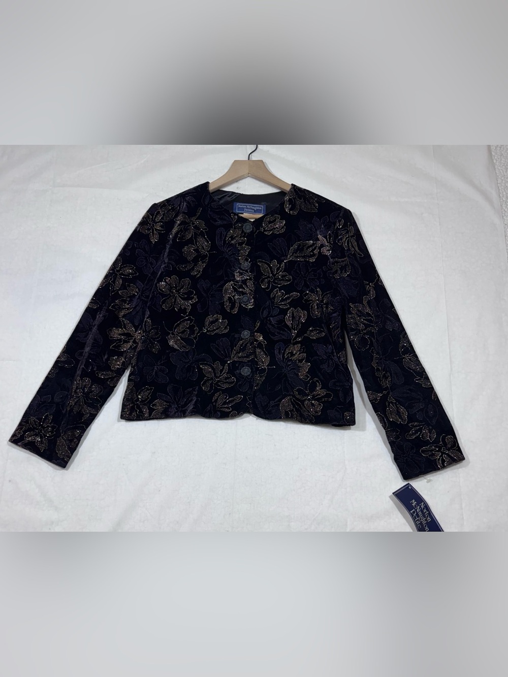 Norton McNaughton Womens Velvet Button Up Blazer Jacket sz 12 Black Gold